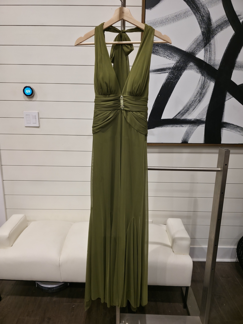 Morgan & Co. Olive Green Halter Prom Dress